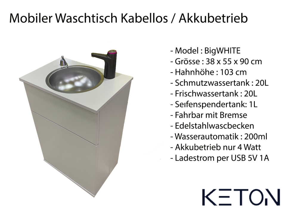 Mobiles Handwaschbecken Waschbecken Waschstation batteriebetriebener Wasserhahn
